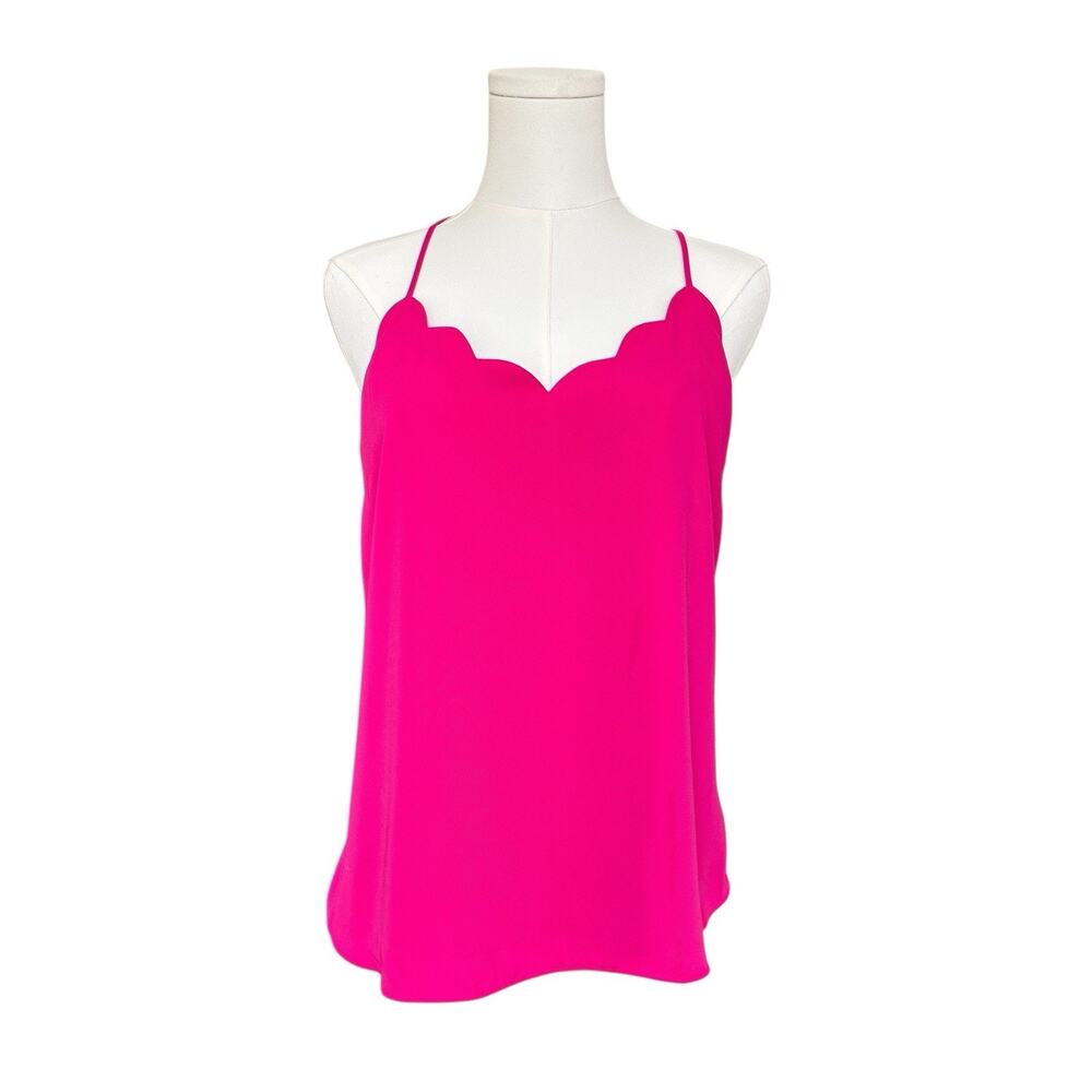J Crew Scalloped Camisole Bright Pink‎ V Neck Adjustable Racerback Womens SZ 6